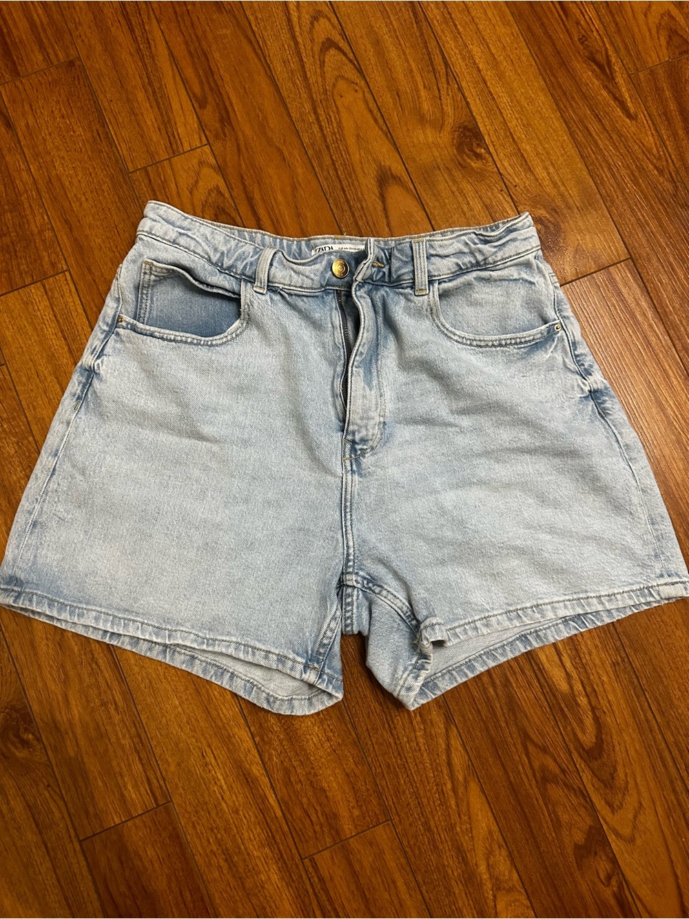 Zara Light Blue High-Rise Denim Shorts